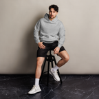 Athletic Heather oversized hoodie editorial lifestyle worn by model sitting – The Pixel Wolf