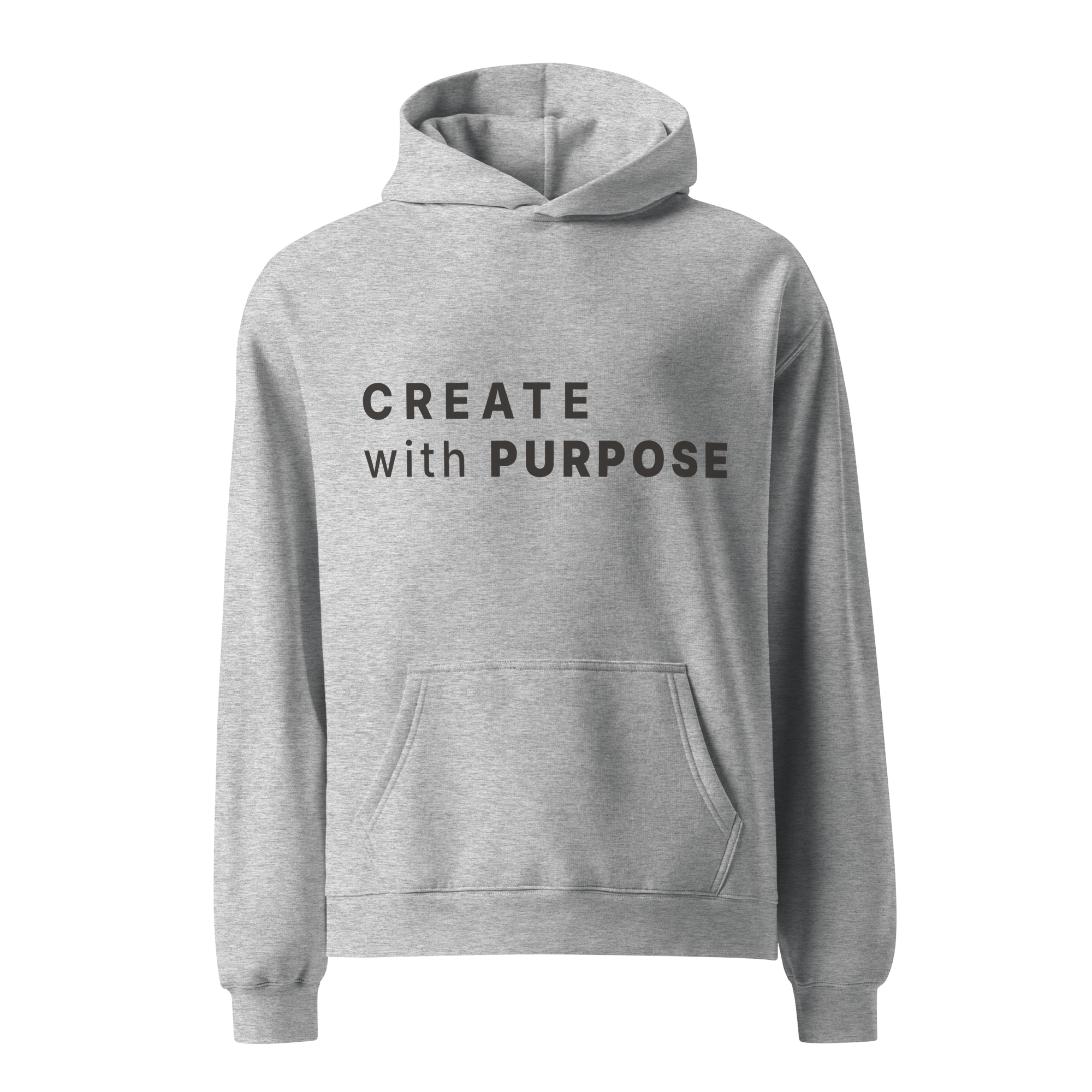 Athletic Heather oversized hoodie with “CREATE with PURPOSE” printed on the front