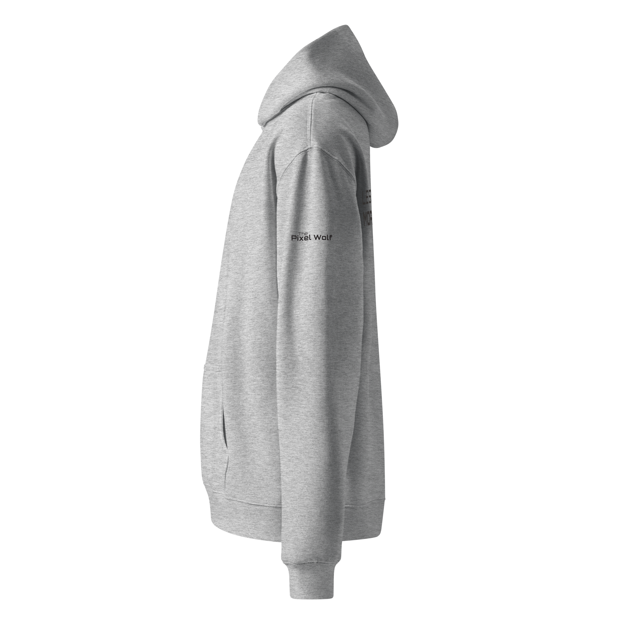 Athletic Heather oversized hoodie side view with sleeve logo detail – The Pixel Wolf