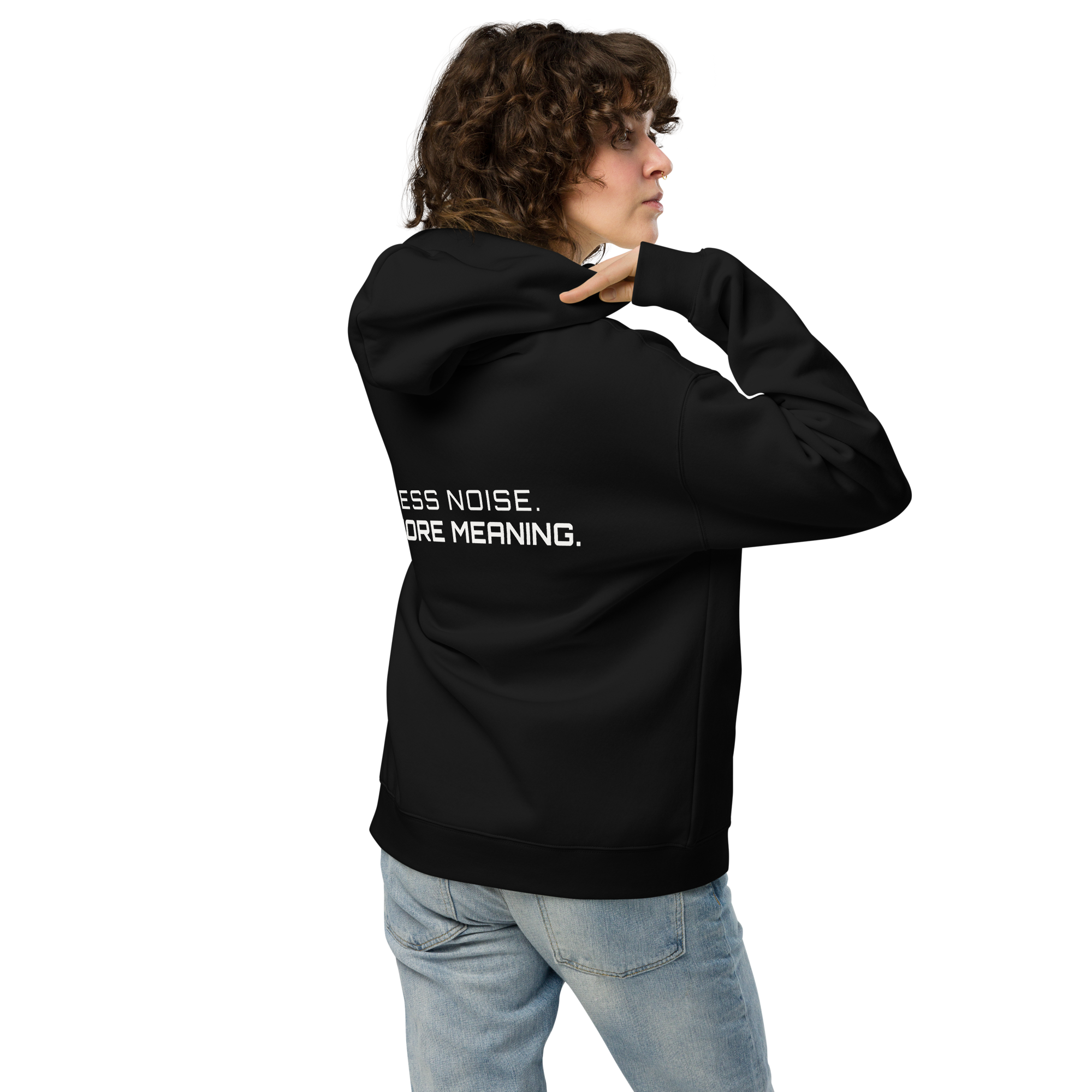 Black oversized hoodie lifestyle back view worn by model – The Pixel Wolf