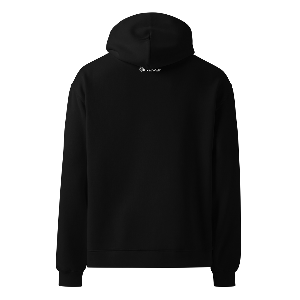 Black oversized hoodie back view with minimalist design
