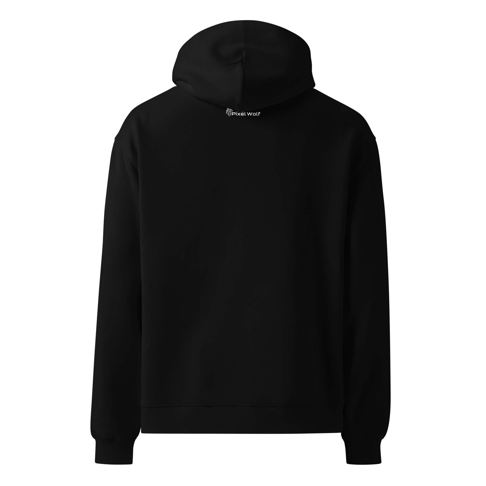 Black oversized hoodie back view with minimalist design