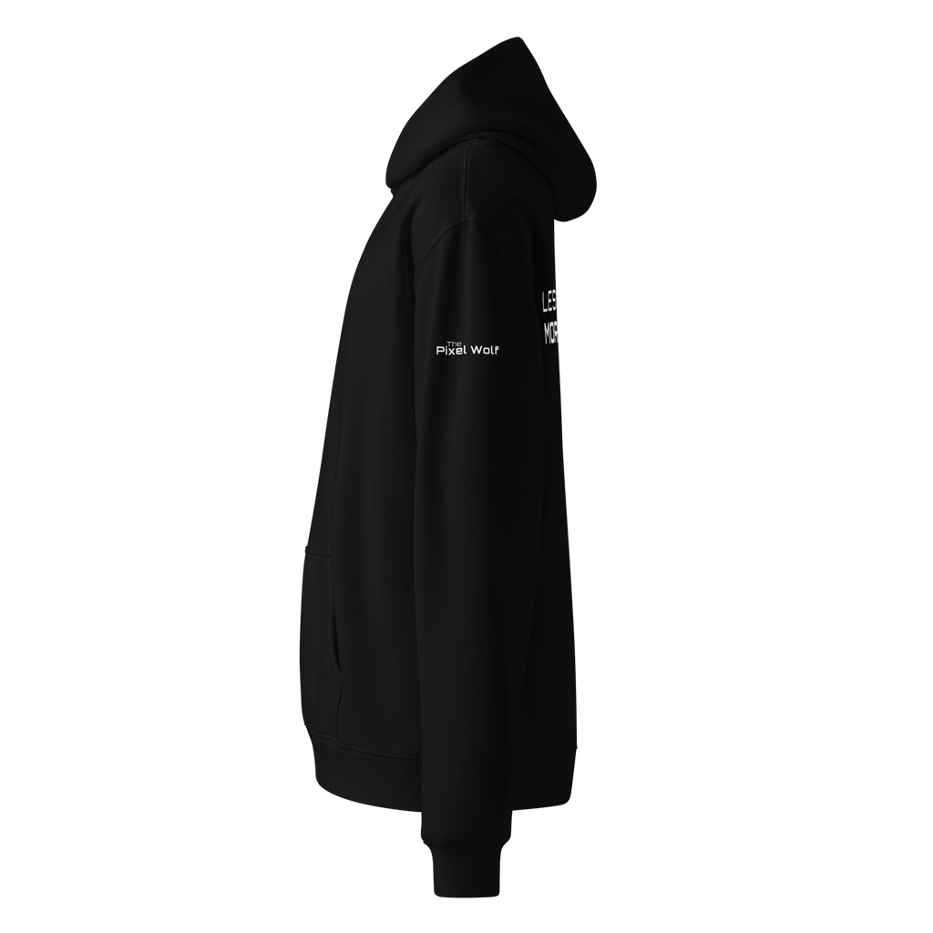Black oversized hoodie side view with sleeve logo detail – The Pixel Wolf