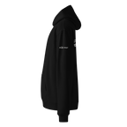 Black oversized hoodie side view with sleeve logo detail – The Pixel Wolf