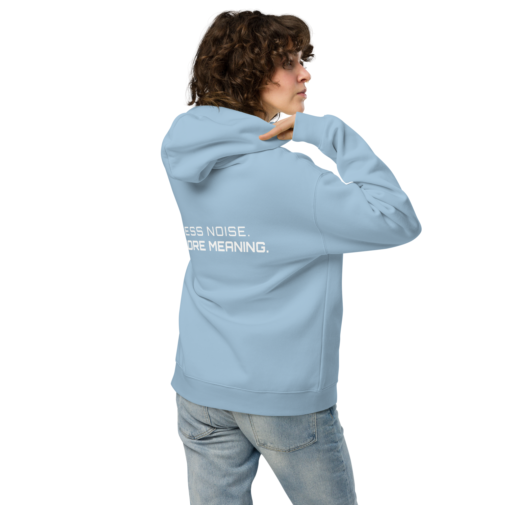 Carolina Blue oversized hoodie lifestyle back view worn by model – The Pixel Wolf