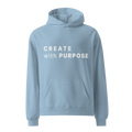 Carolina Blue oversized hoodie with “CREATE with PURPOSE” printed on the front