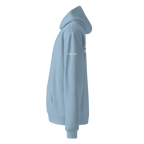 Carolina Blue oversized hoodie side view with sleeve logo detail – The Pixel Wolf