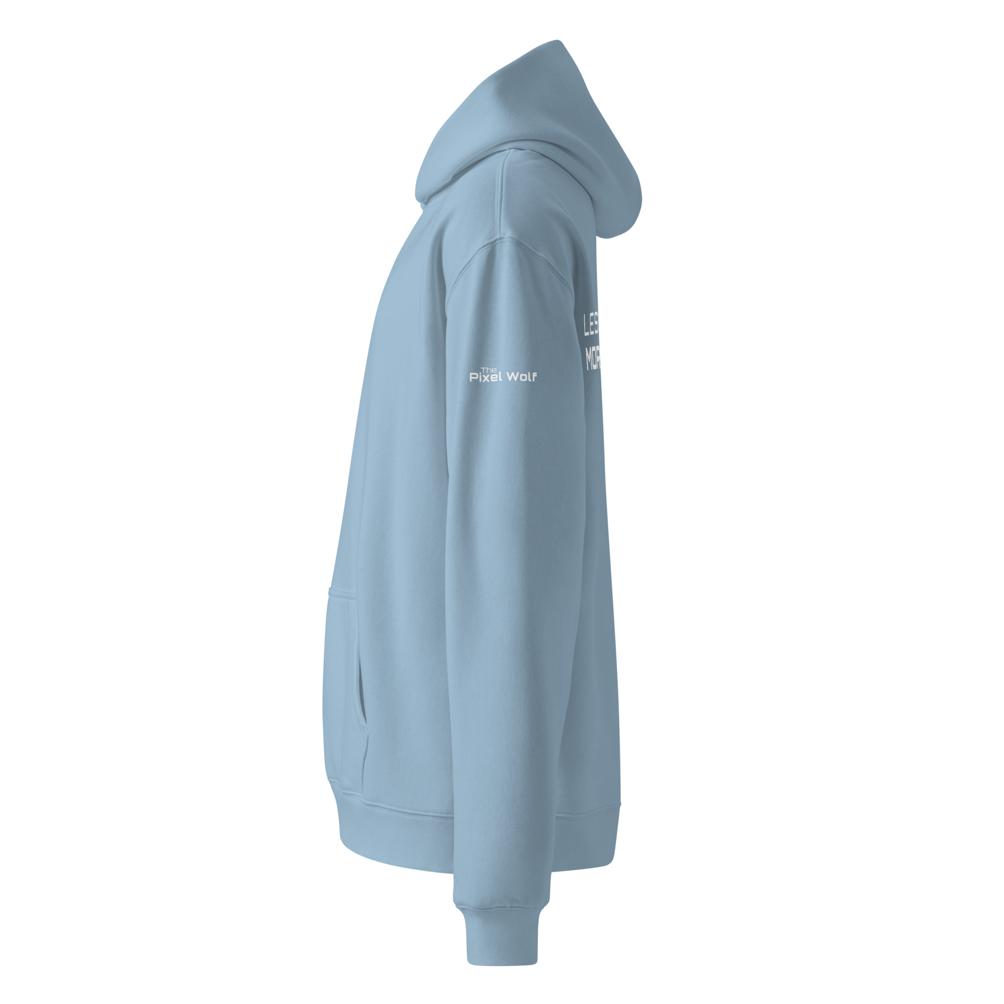 Carolina Blue oversized hoodie side view with sleeve logo detail – The Pixel Wolf