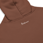 Chestnut oversized hoodie back detail with subtle The Pixel Wolf logo print