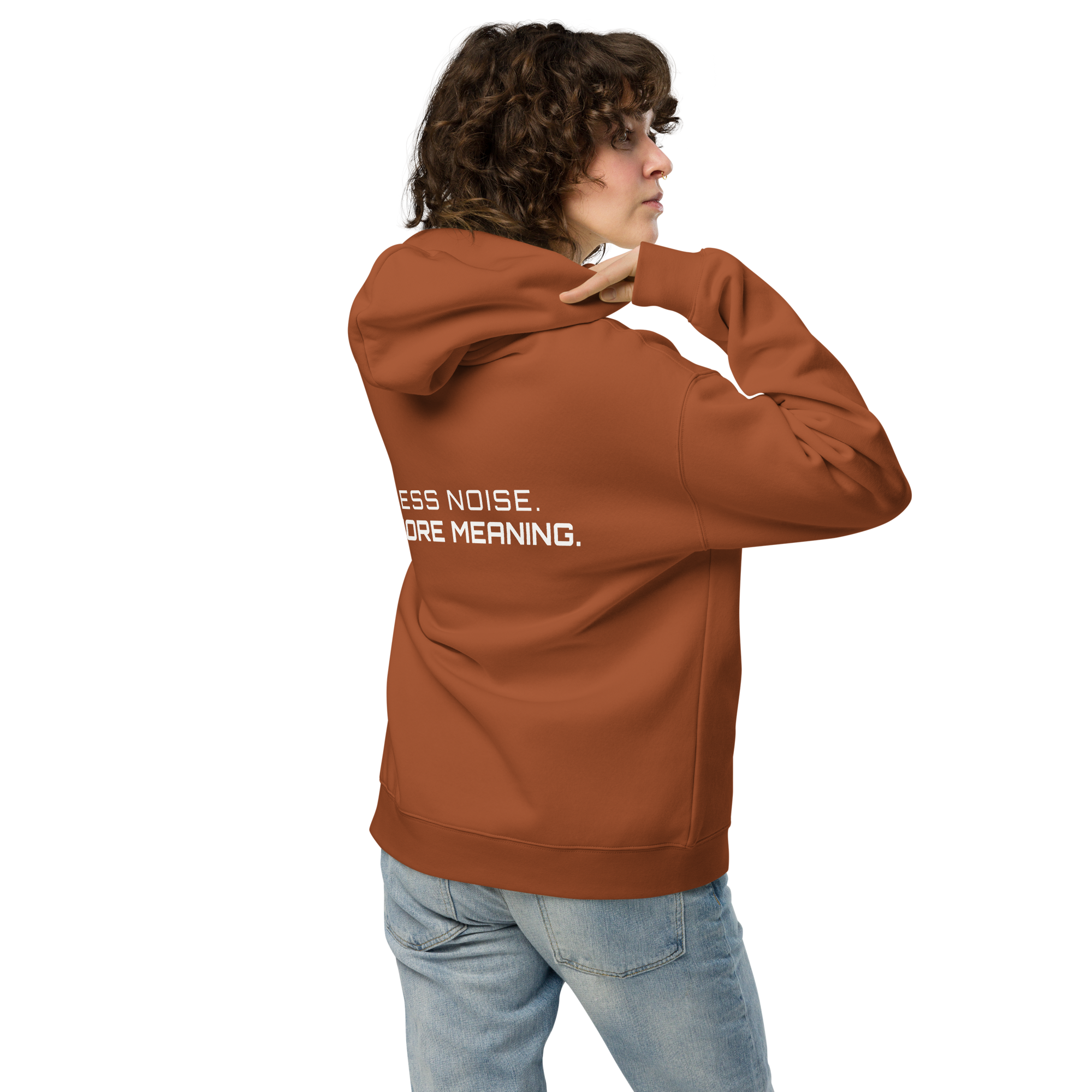 Clay oversized hoodie lifestyle back view worn by model – The Pixel Wolf