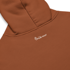 Clay oversized hoodie back detail with subtle The Pixel Wolf logo print
