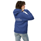 Cobalt oversized hoodie lifestyle back view worn by model – The Pixel Wolf