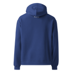 Cobalt oversized hoodie back view with minimalist design