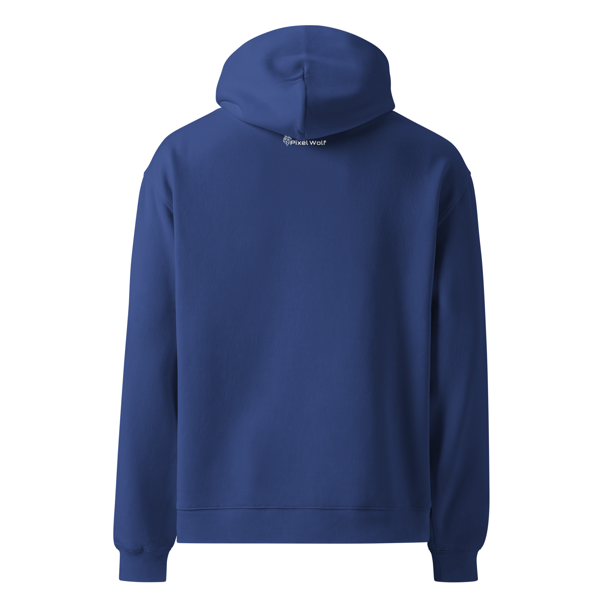 Cobalt oversized hoodie back view with minimalist design