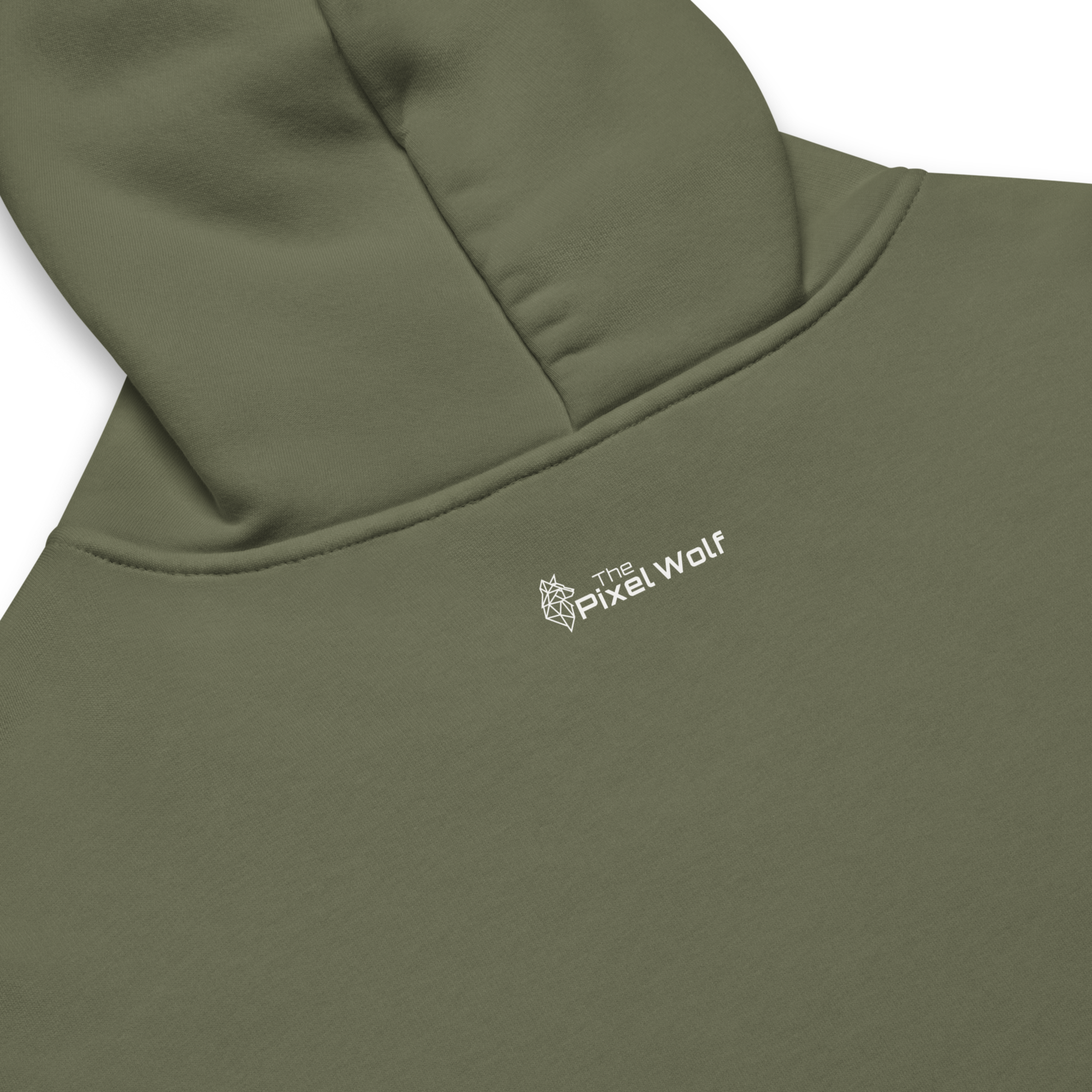 Cypress oversized hoodie back detail with subtle The Pixel Wolf logo print
