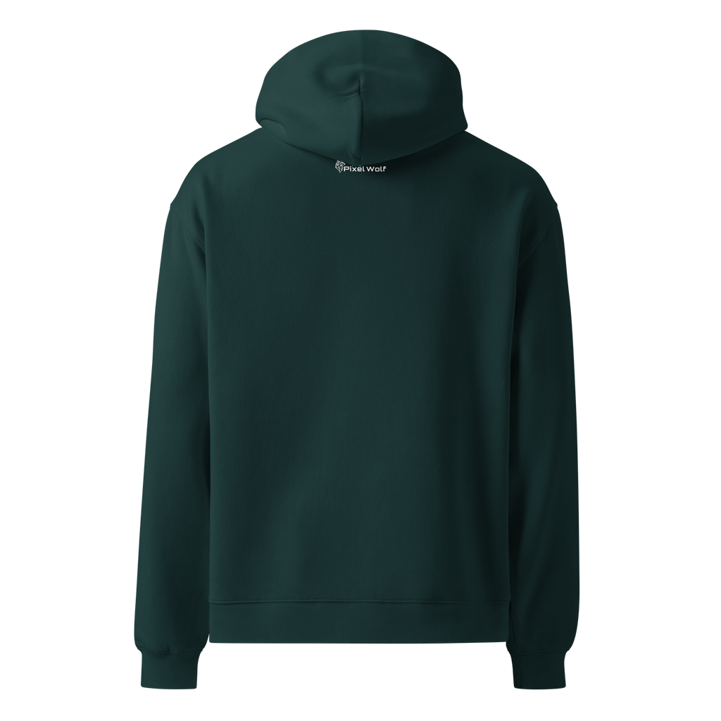 Pine Green oversized hoodie back view with minimalist design