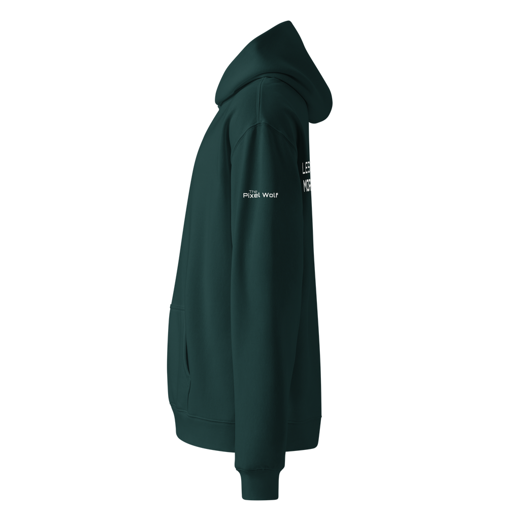 Pine Green oversized hoodie side view with sleeve logo detail – The Pixel Wolf