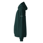 Pine Green oversized hoodie side view with sleeve logo detail – The Pixel Wolf
