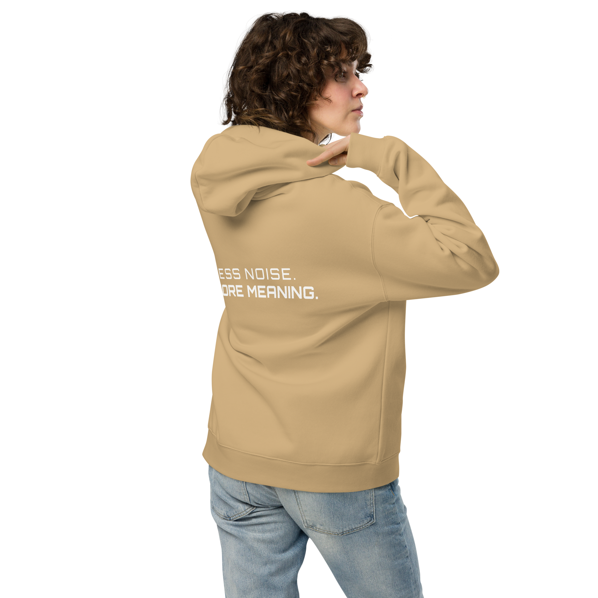 Sand oversized hoodie lifestyle back view worn by model – The Pixel Wolf
