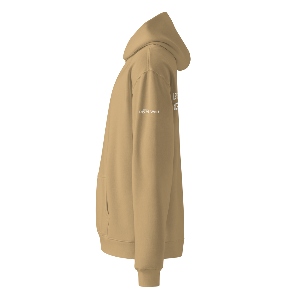 Sand oversized hoodie side view with sleeve logo detail – The Pixel Wolf
