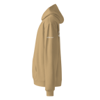 Sand oversized hoodie side view with sleeve logo detail – The Pixel Wolf