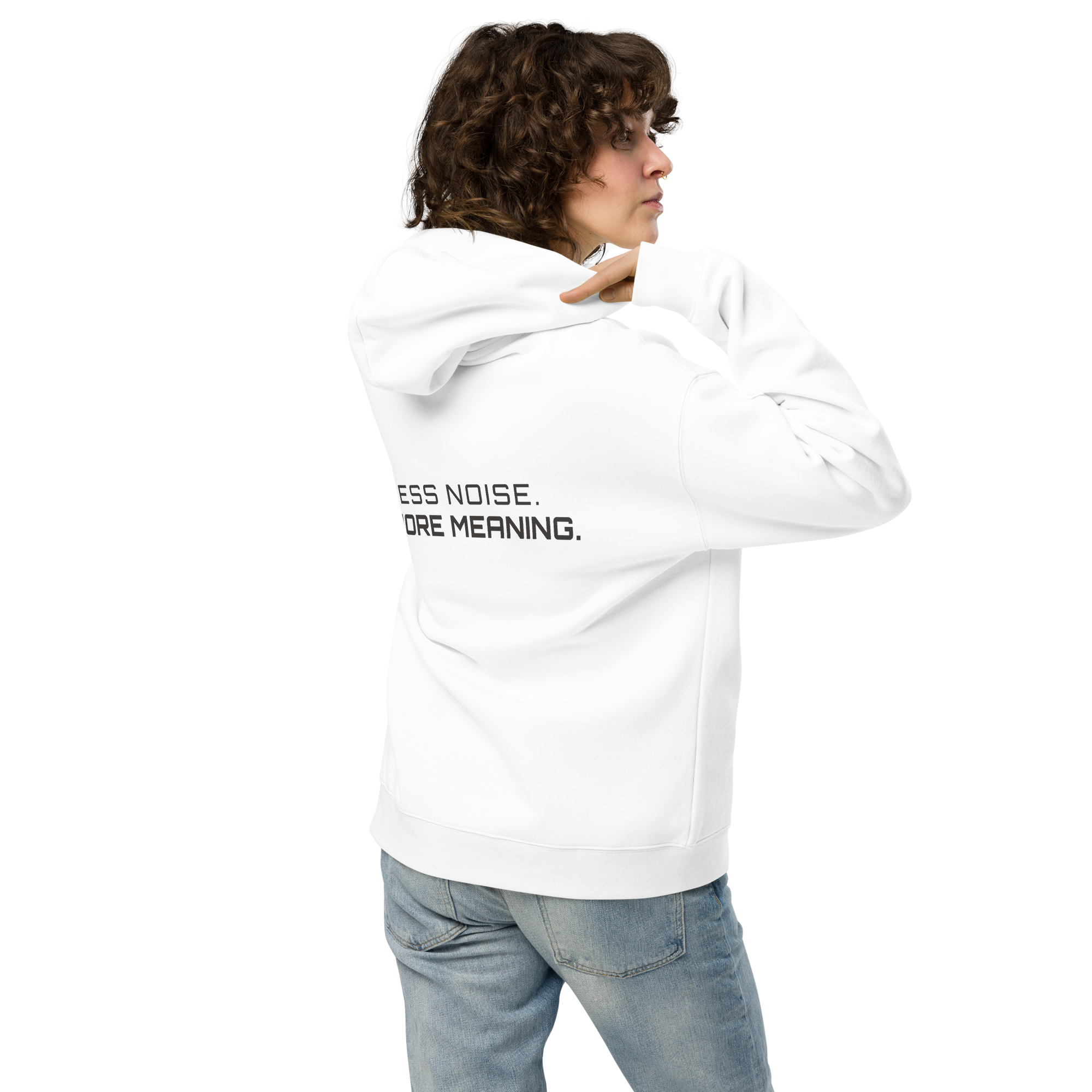 White oversized hoodie lifestyle back view worn by model – The Pixel Wolf