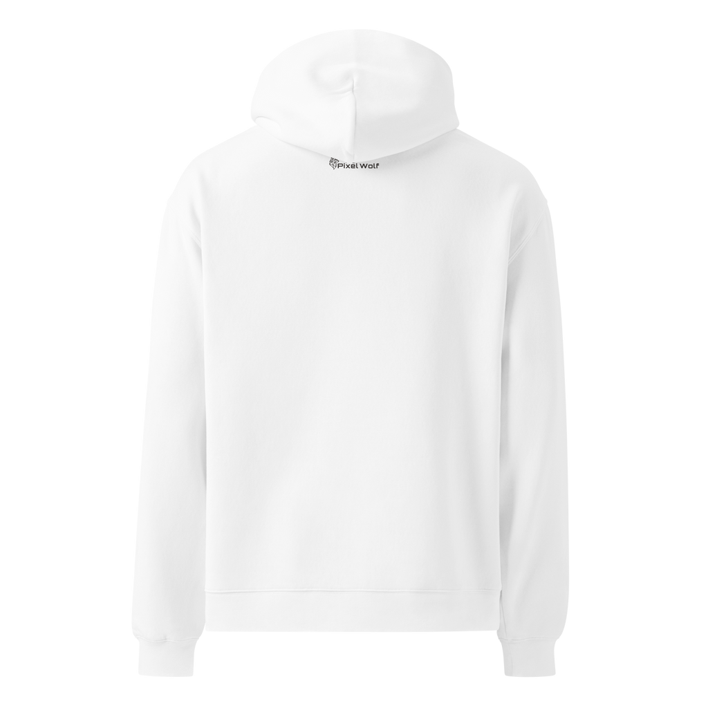 White oversized hoodie back view with minimalist design