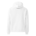 White oversized hoodie back view with minimalist design