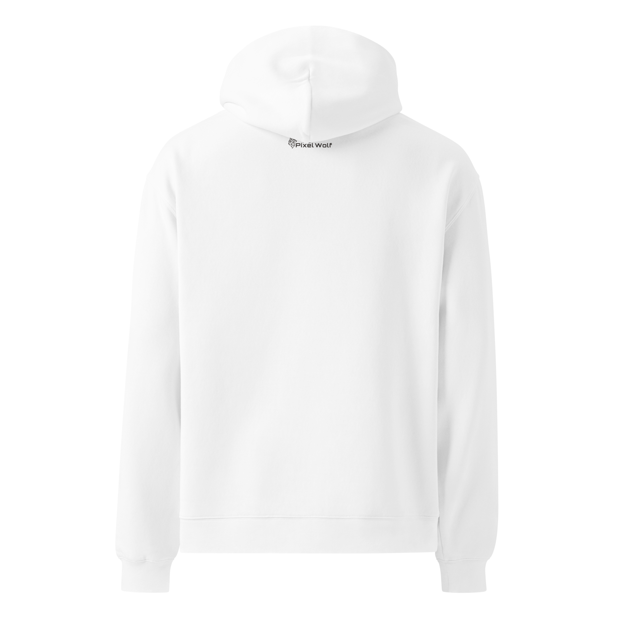 White oversized hoodie back view with minimalist design