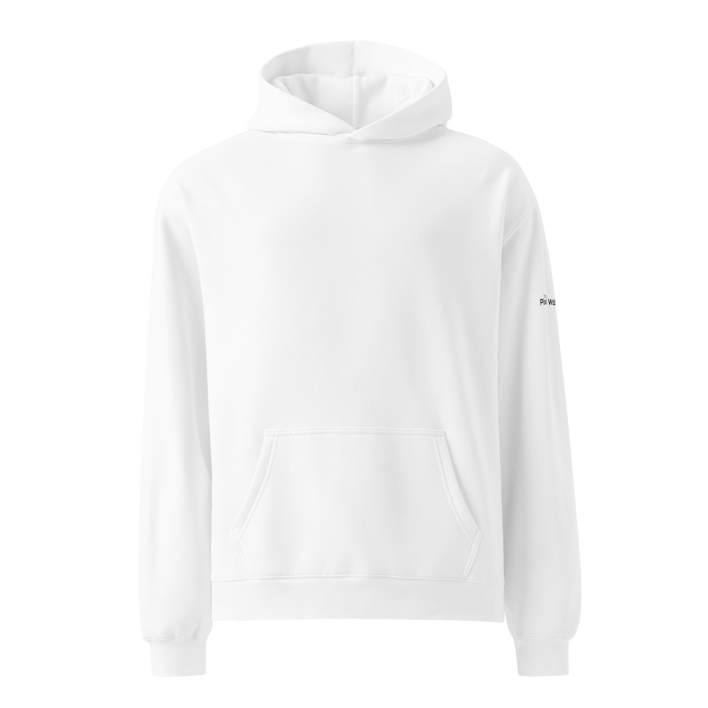 White oversized hoodie front flat view – The Pixel Wolf