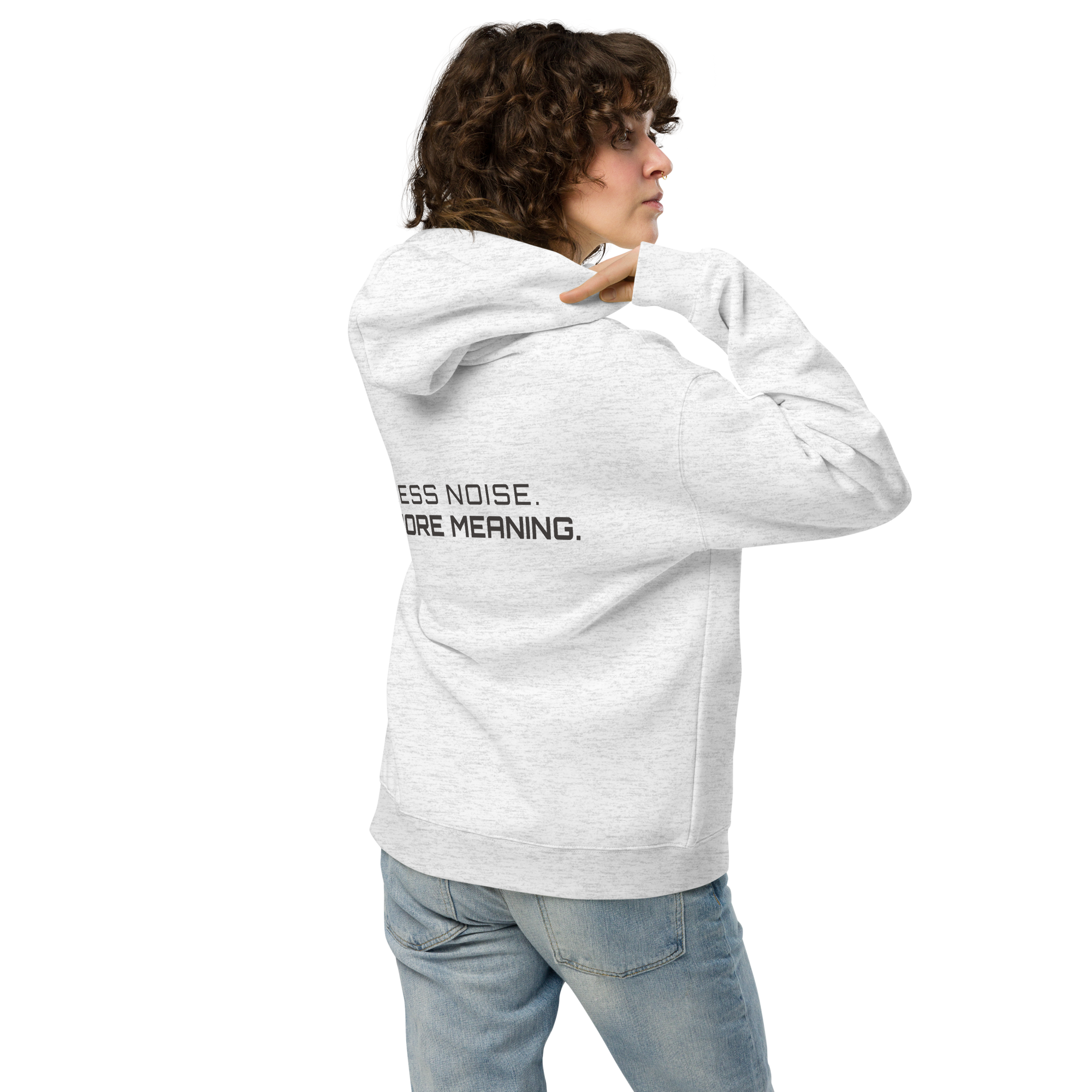 White Heather oversized hoodie lifestyle back view worn by model – The Pixel Wolf