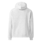 White Heather oversized hoodie back view with minimalist design