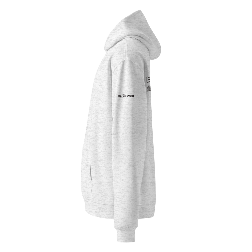 White Heather oversized hoodie side view with sleeve logo detail – The Pixel Wolf