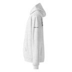 White Heather oversized hoodie side view with sleeve logo detail – The Pixel Wolf
