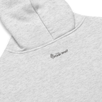 White Heather oversized hoodie back detail with subtle The Pixel Wolf logo print