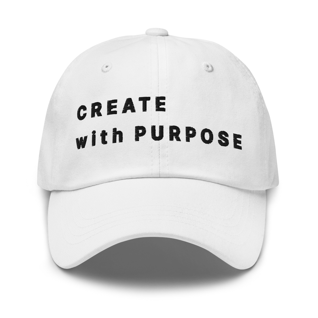 White Classic Cap – CREATE WITH PURPOSE front view