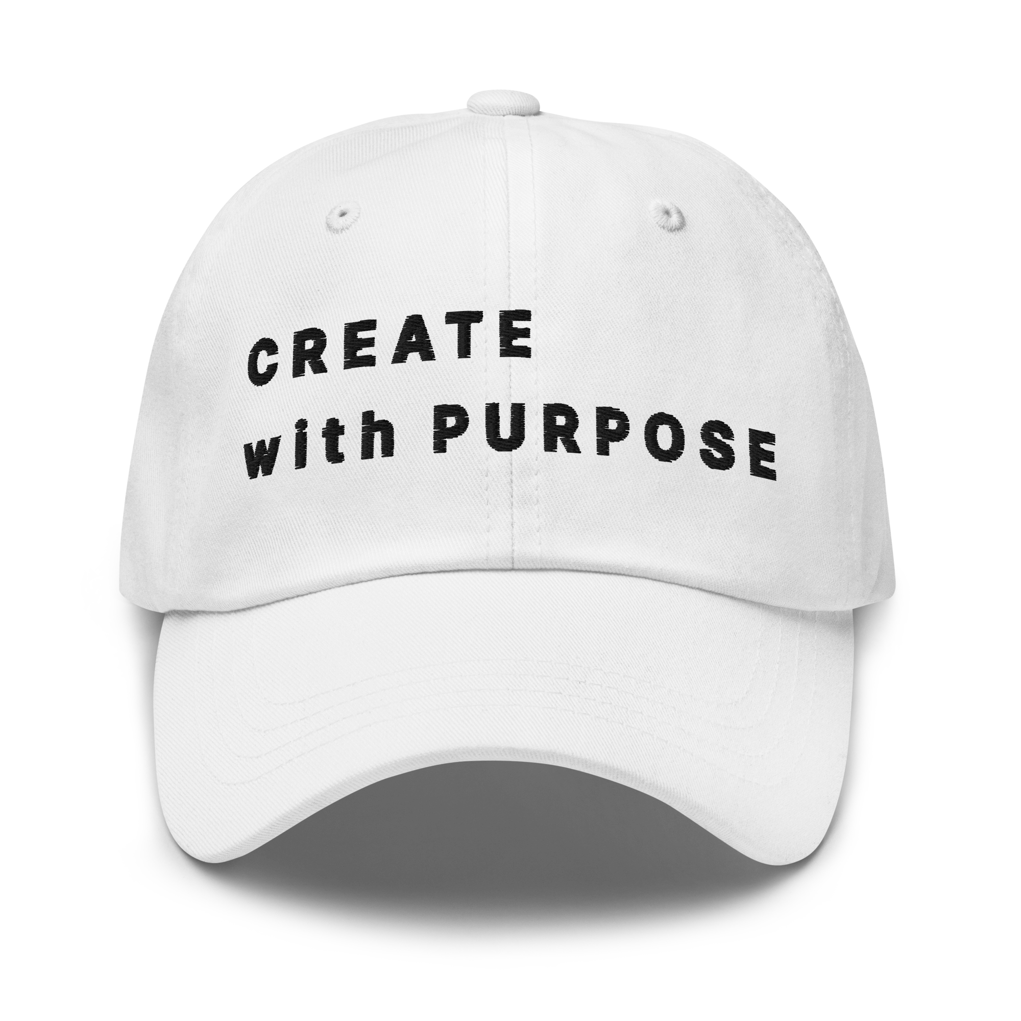 White Classic Cap – CREATE WITH PURPOSE front view