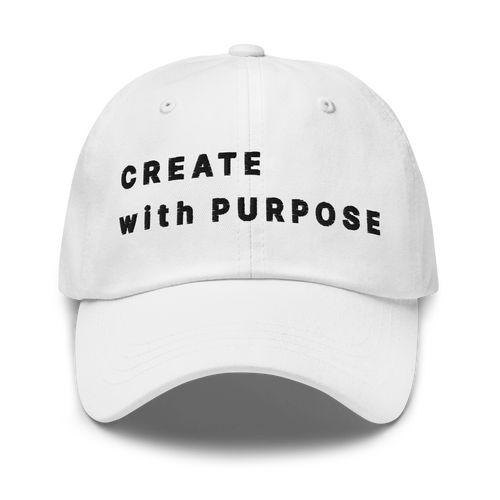 White Classic Cap – CREATE WITH PURPOSE front view