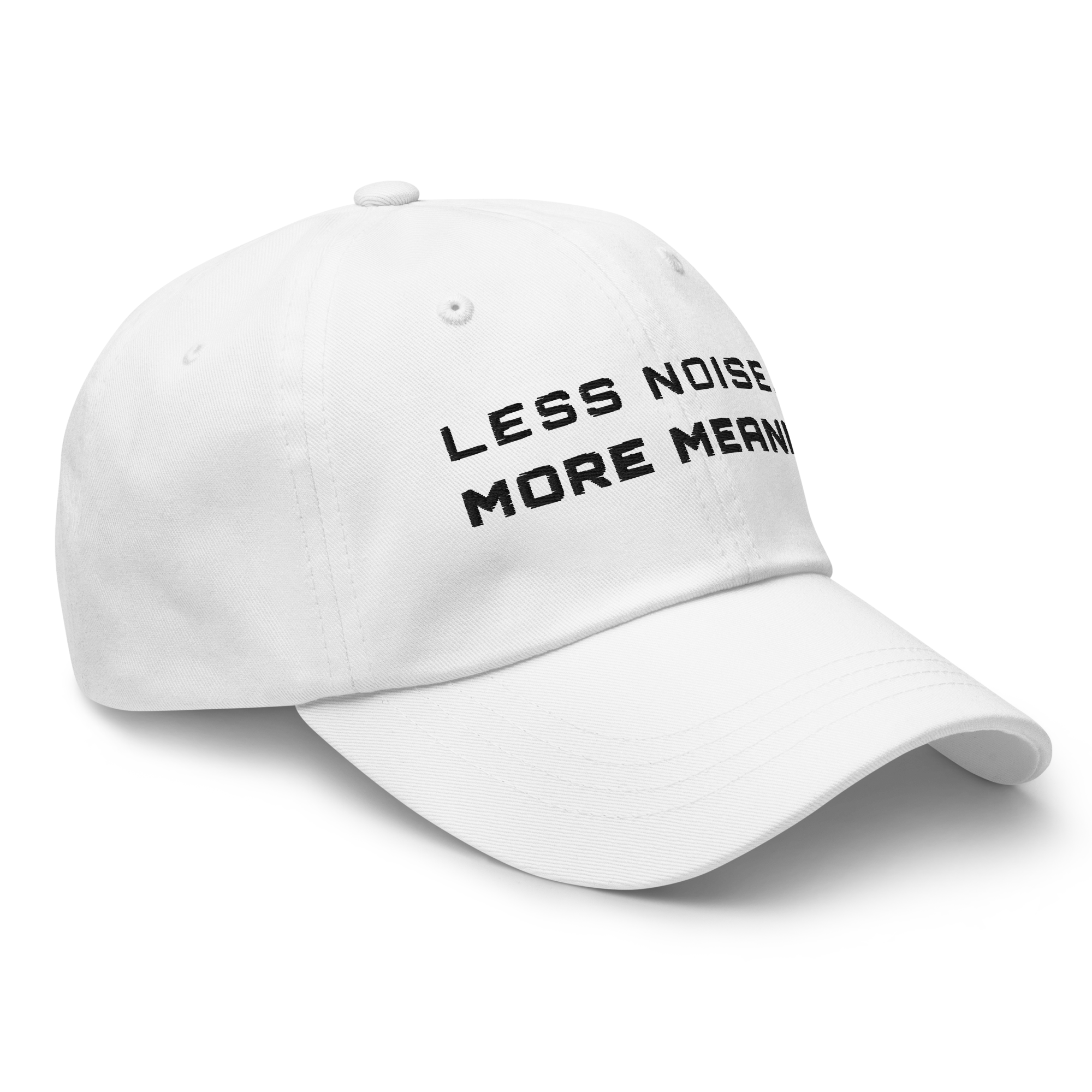 White Classic Cap – LESS NOISE MORE MEANING side view