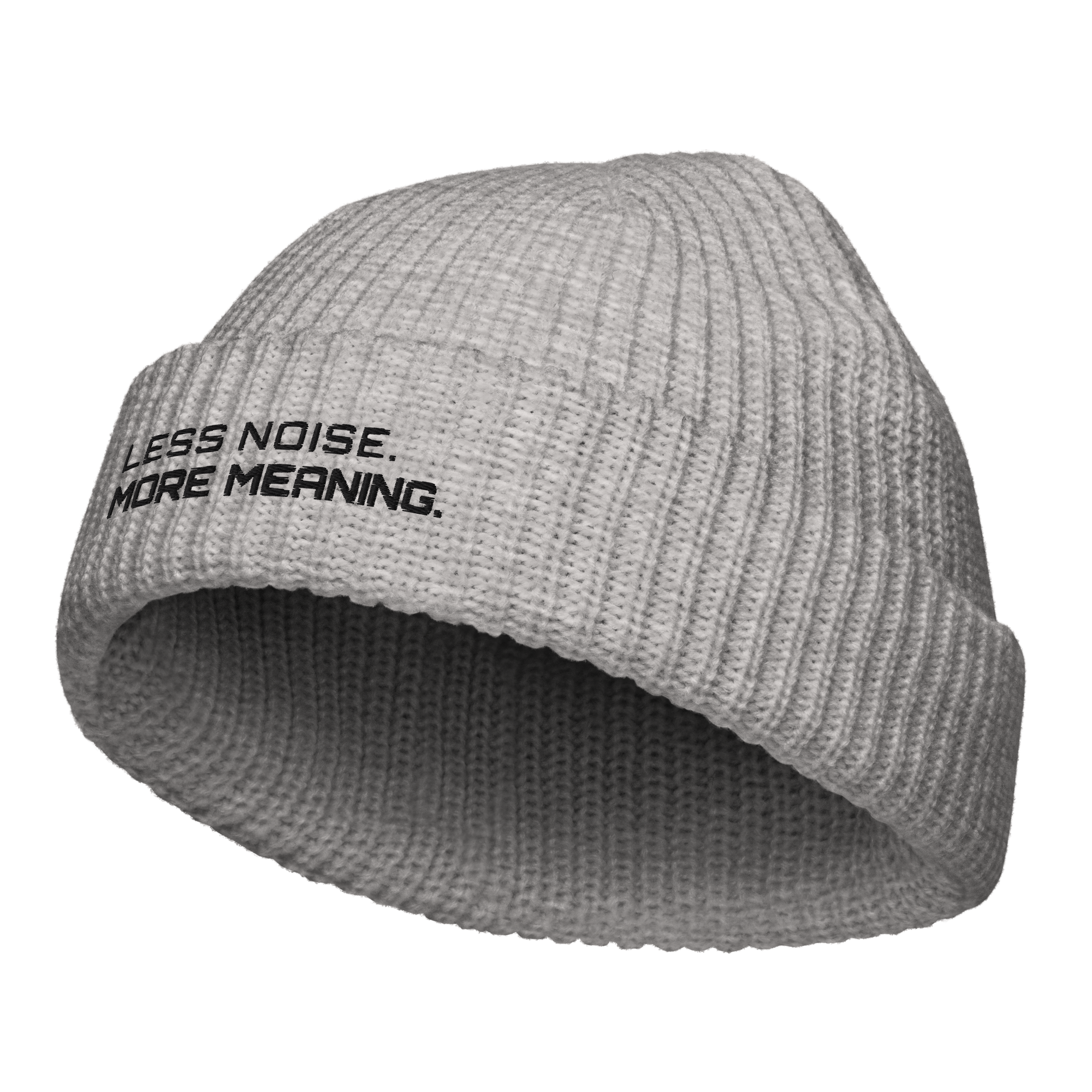 Athletic Heather fisherman beanie angled view showing ribbed knit texture