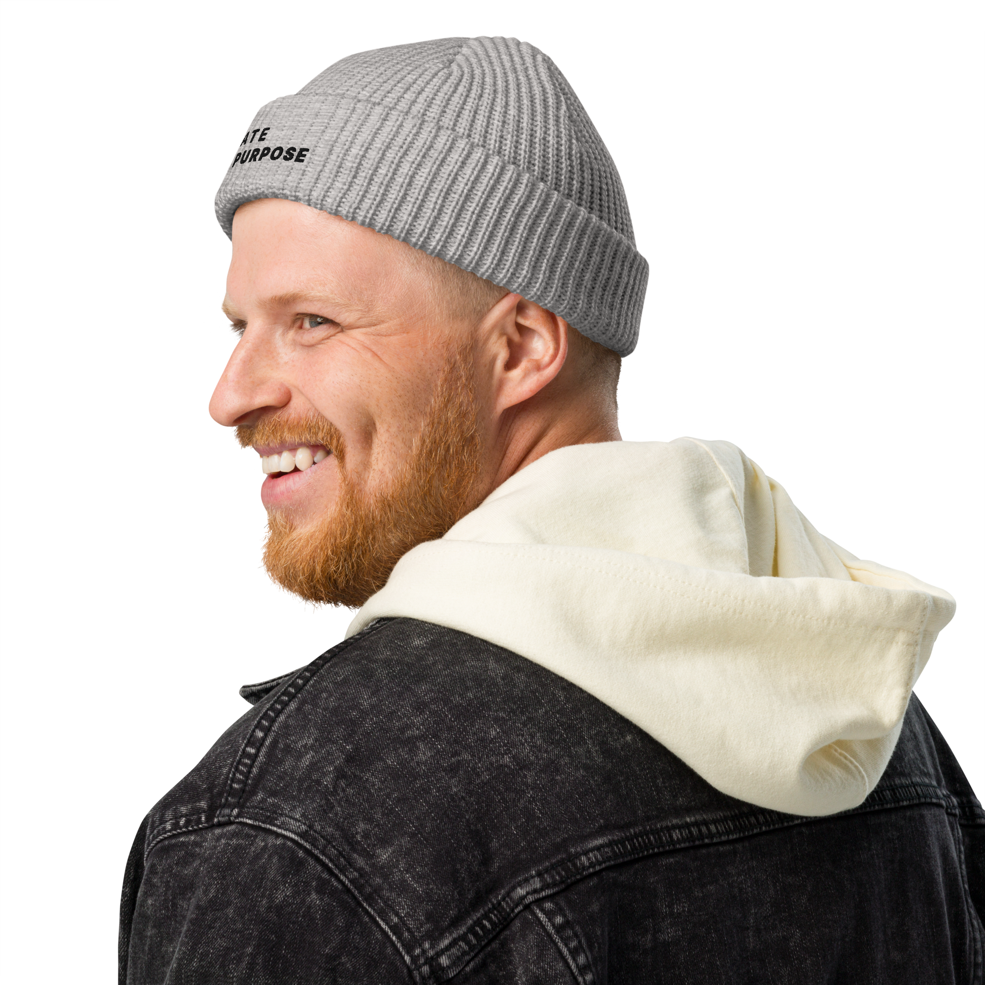 Athletic Heather fisherman beanie lifestyle view in minimalist outfit – The Pixel Wolf