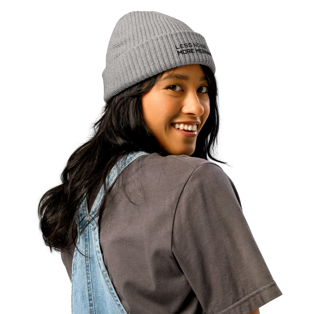 Athletic Heather fisherman beanie worn in lifestyle setting with minimalist outfit