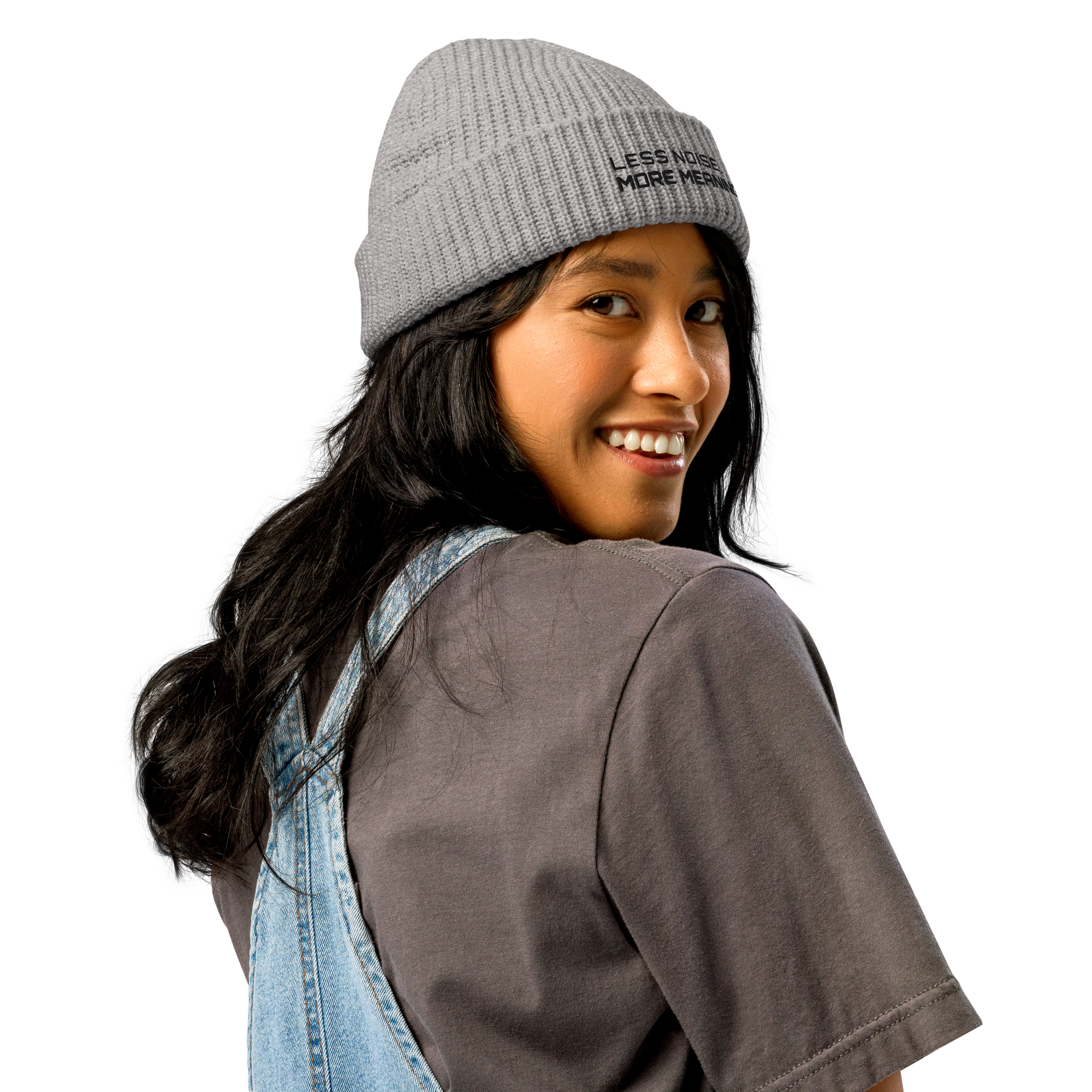 Athletic Heather fisherman beanie worn in lifestyle setting with minimalist outfit