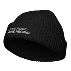 Black fisherman beanie angled view showing ribbed knit texture
