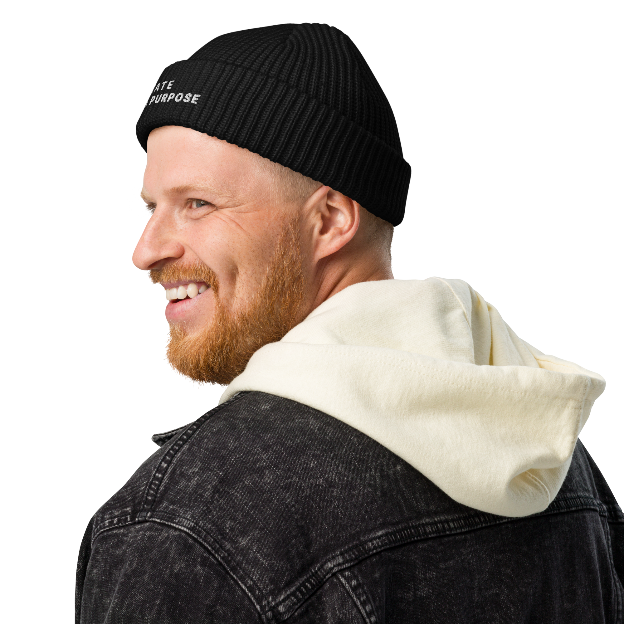 Black fisherman beanie lifestyle view with modern urban look – The Pixel Wolf