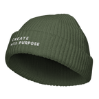 Cypress fisherman beanie angled view with “CREATE WITH PURPOSE” embroidery – The Pixel Wolf