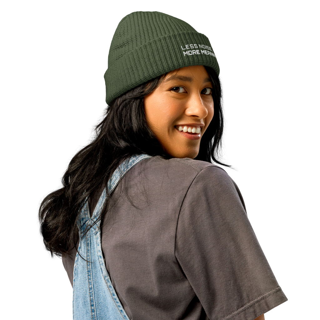 Cypress fisherman beanie worn in lifestyle setting with minimalist outfit