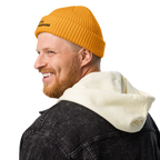 Gold fisherman beanie lifestyle view styled for autumn streetwear – The Pixel Wolf