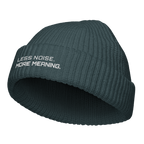 Petrol Blue fisherman beanie angled view showing ribbed knit texture