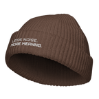 Walnut fisherman beanie angled view showing ribbed knit texture